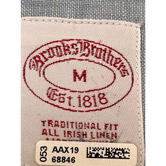 Brooks Brothers Mens Size Med Blue 100% Irish Linen Short Sleeve Button Up Shirt - Picture 3 of 6